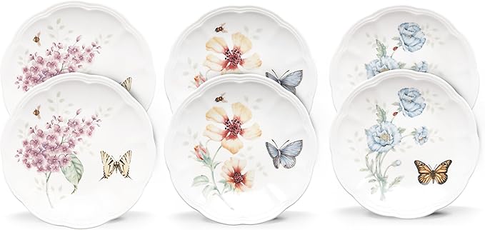 Butterfly Meadow 6-Piece Tidbit Plate Set  White  3.05 LB