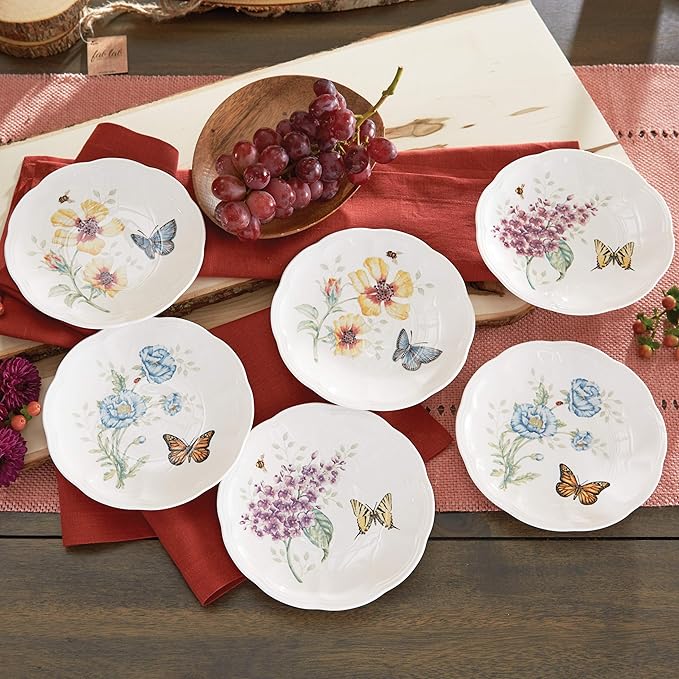 Butterfly Meadow 6-Piece Tidbit Plate Set  White  3.05 LB