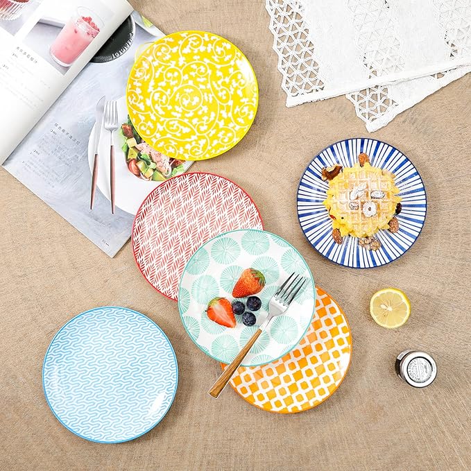 Selamica Ceramic Dessert Plates Set of 6  Small Salad Plates 6 Inch Appetizer Plates for Kitchen