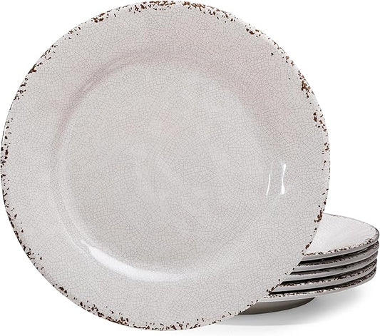 Classic Vintage White Melamine Dinner Plate Set  11-inch  Set of 6